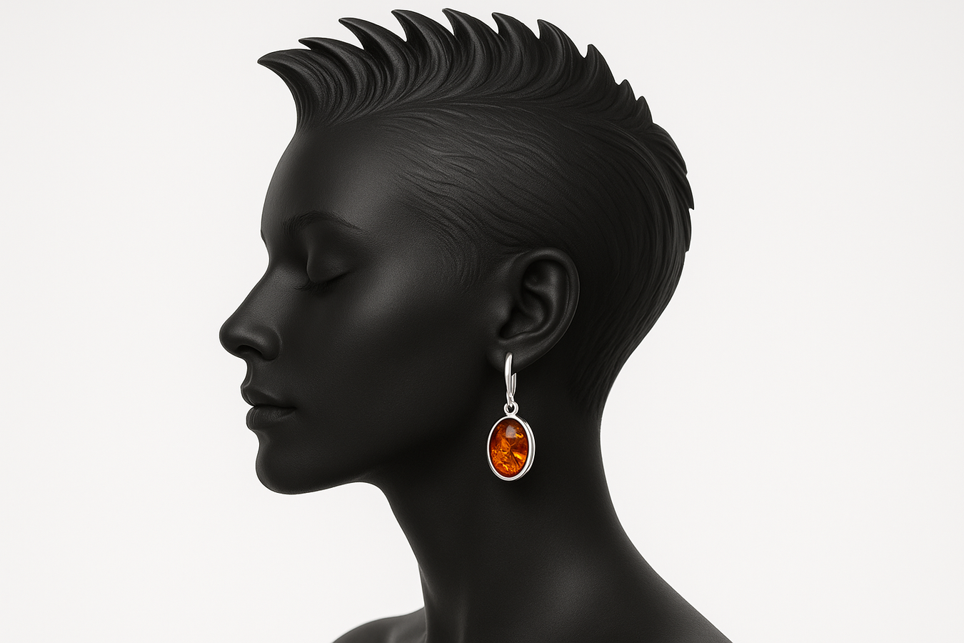 Amber Silver earing on manequinne