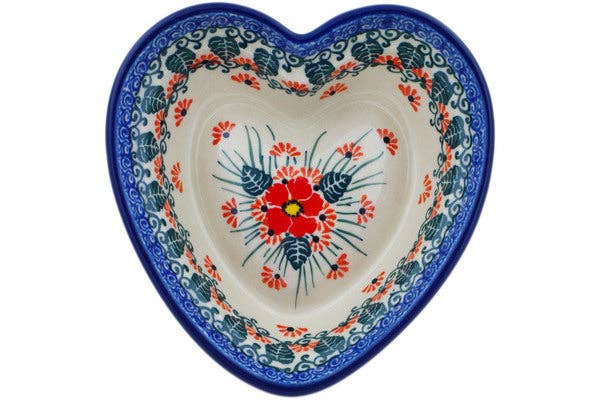 Heart Shaped Bowl 6" Pink Forget Me Not Theme UNIKAT
