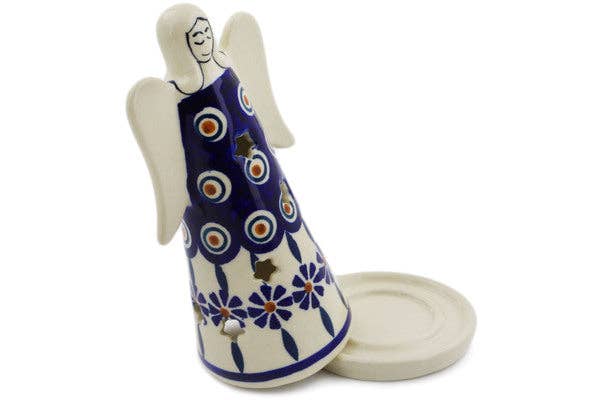 Candle Holder 6" Peacock Theme, polish pottery Boleslawiec