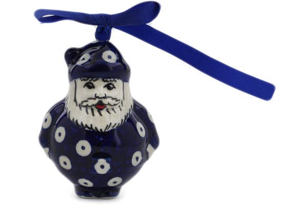 Santa Claus Ornament 4" Peacock Eyes Theme, polish pottery Boleslawiec