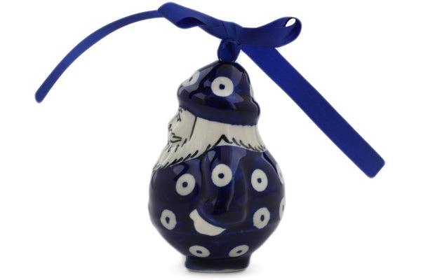 Santa Claus Ornament 4" Peacock Eyes Theme, polish pottery Boleslawiec