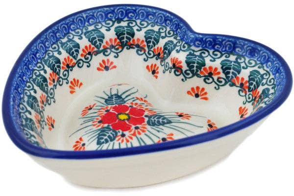Heart Shaped Bowl 6" Pink Forget Me Not Theme UNIKAT