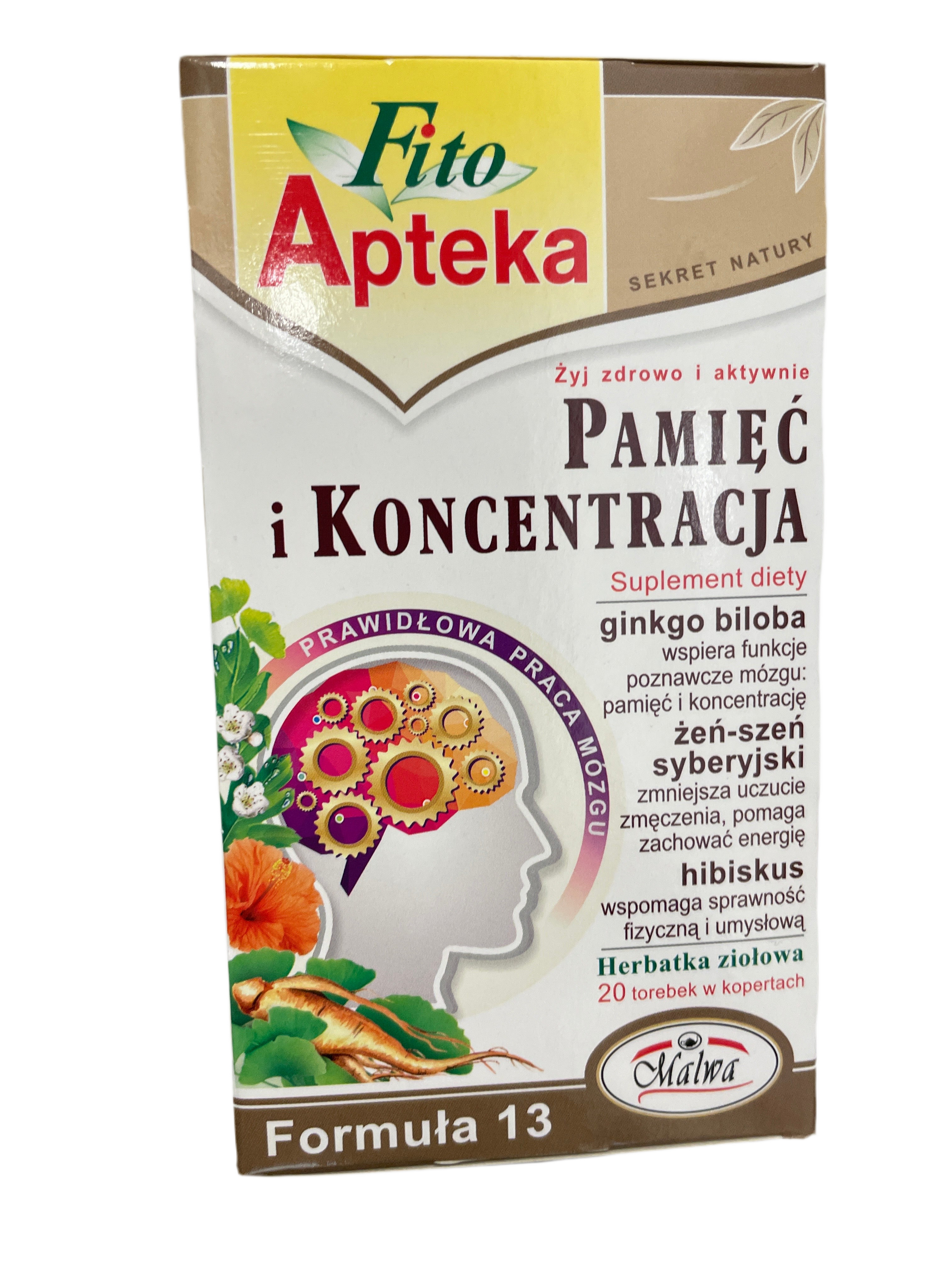 MALWA MEMORY AND CONCENTRATION TEA, HERBATA NA PAMIEC I KONCENTRACJE,20 BAGS