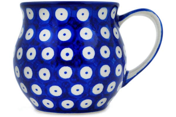 Bubble Mug 13 oz Blue Eyed Peacock Theme, kubek, polish pottery, Boleslawiec