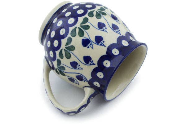 Bubble Mug 15 oz Bleeding Heart Peacock Theme, polish pottery Boleslawiec, kubek
