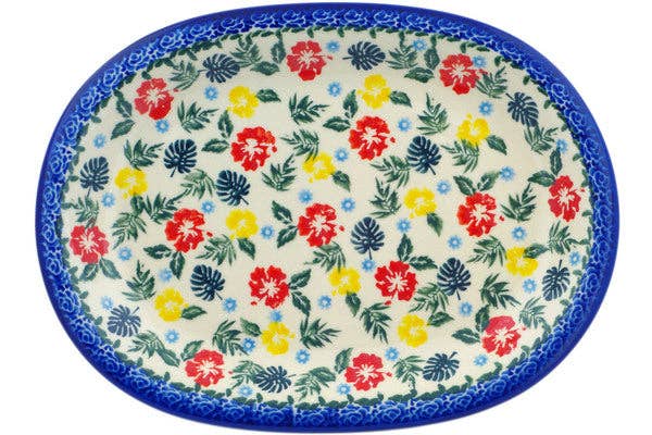 Oval Platter 11" polish pottery Boleslawiec Tropical Florals Theme