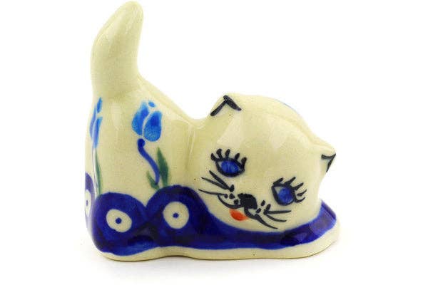 Cat Figurine 2" Peacock Tulip Garden Theme