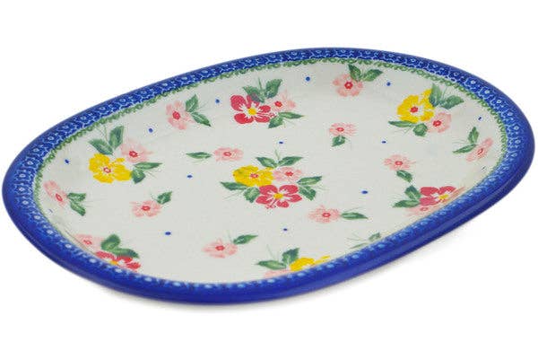 Oval Platter 11" polish pottery Boleslawiec Hibiscus Splendor Theme
