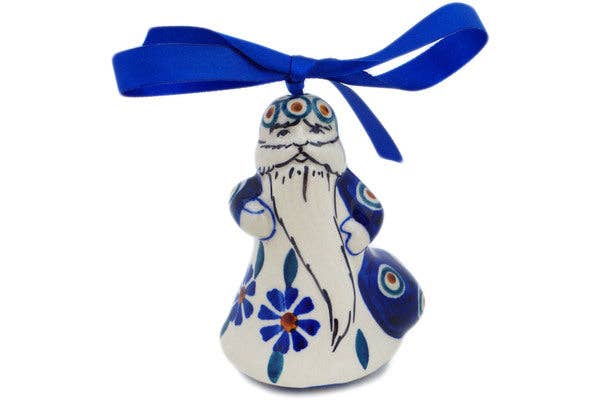 Santa Claus Ornament 4" Peacock Theme, polish pottery Boleslawiec, mikolaj