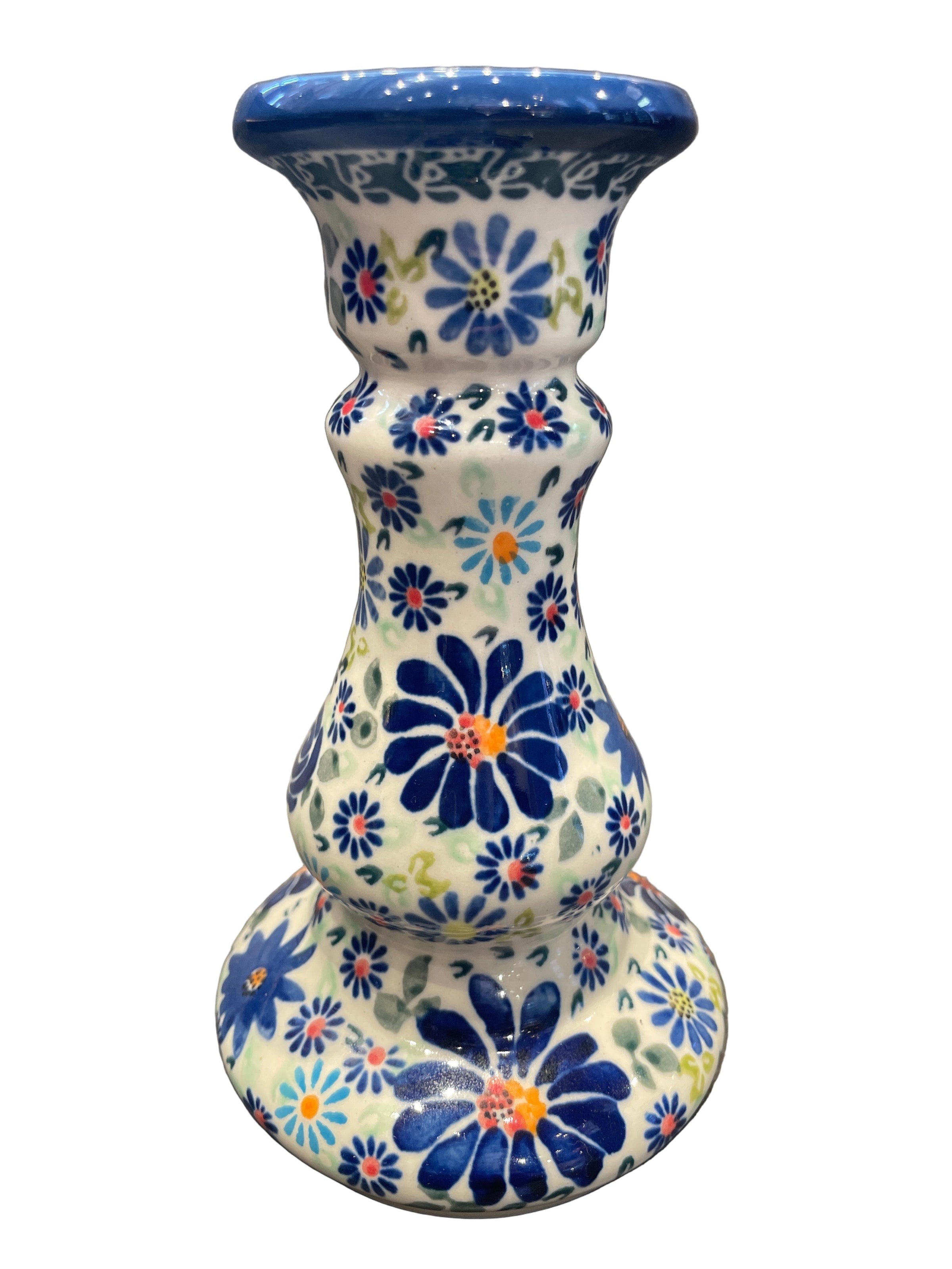 Polish pottery,Boleslawiec, SWIECZNIK, CANDLESTICK,FANABERIA PATTERN