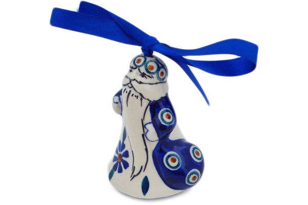 Santa Claus Ornament 4" Peacock Theme, polish pottery Boleslawiec, mikolaj