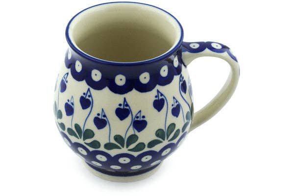Bubble Mug 15 oz Bleeding Heart Peacock Theme, polish pottery Boleslawiec, kubek