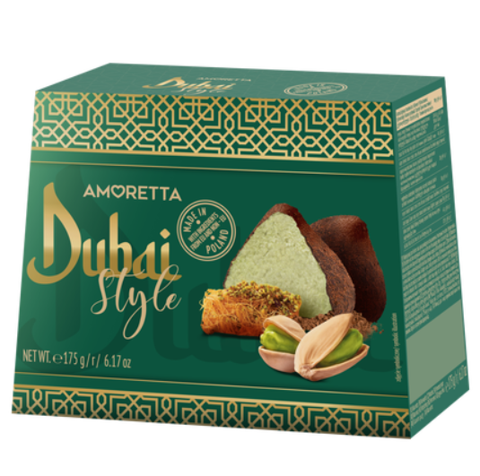 AMORETTA TRUFLA DUBAJSKIE PISTACJOWE, DUBAI STYLE PISTACIO TRUFFLES, MIESZKO,175G
