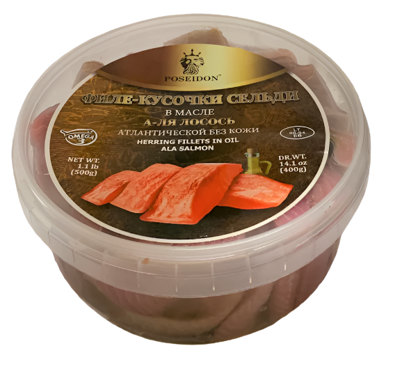 ATLANTIC HERRING FILLET ALA SALMON IN OIL, POSEIDON, LITHUANIA, 500G