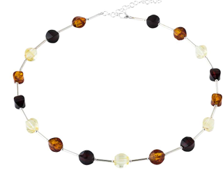 A beautiful 925 silver necklace with three colors amber