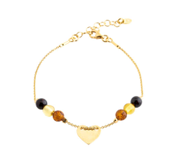 A bracelet with three-color amber and a heart