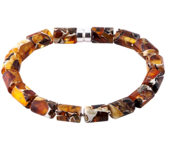 A large bracelet with brown amber, mosaic type.