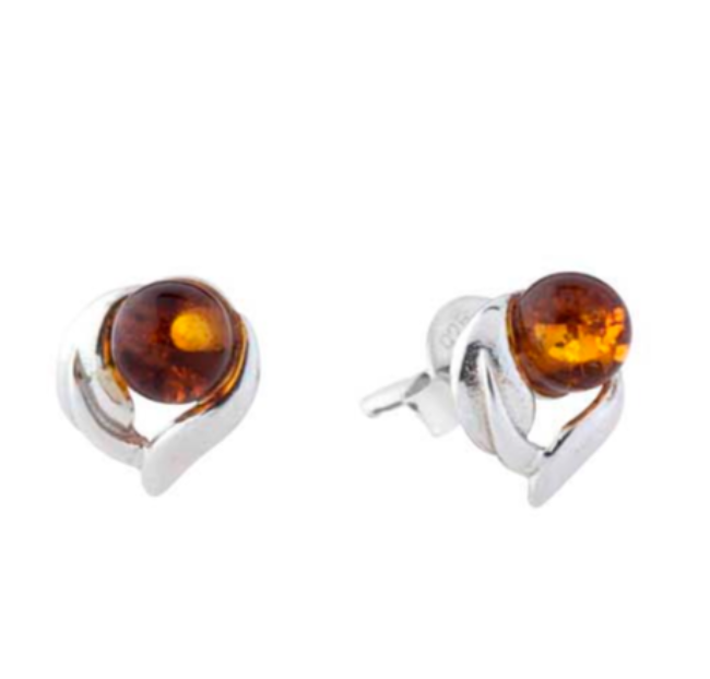 Baltic Amber heart 925 silver stud earrings