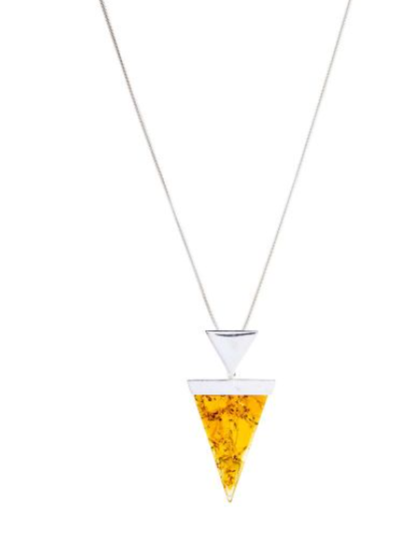 Amber triangle necklace Silver 925 in cognac color
