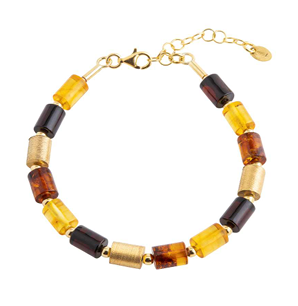 A modern 925 gold plated bracelet made of amber cubes in 3 colors