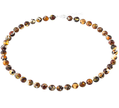 A necklace with pressed amber balls