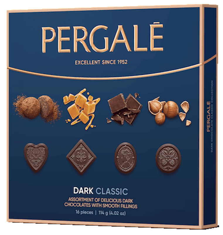 BOXED CANDIES,Assorted chocolates PERGALĖ Classic with dark chocolate