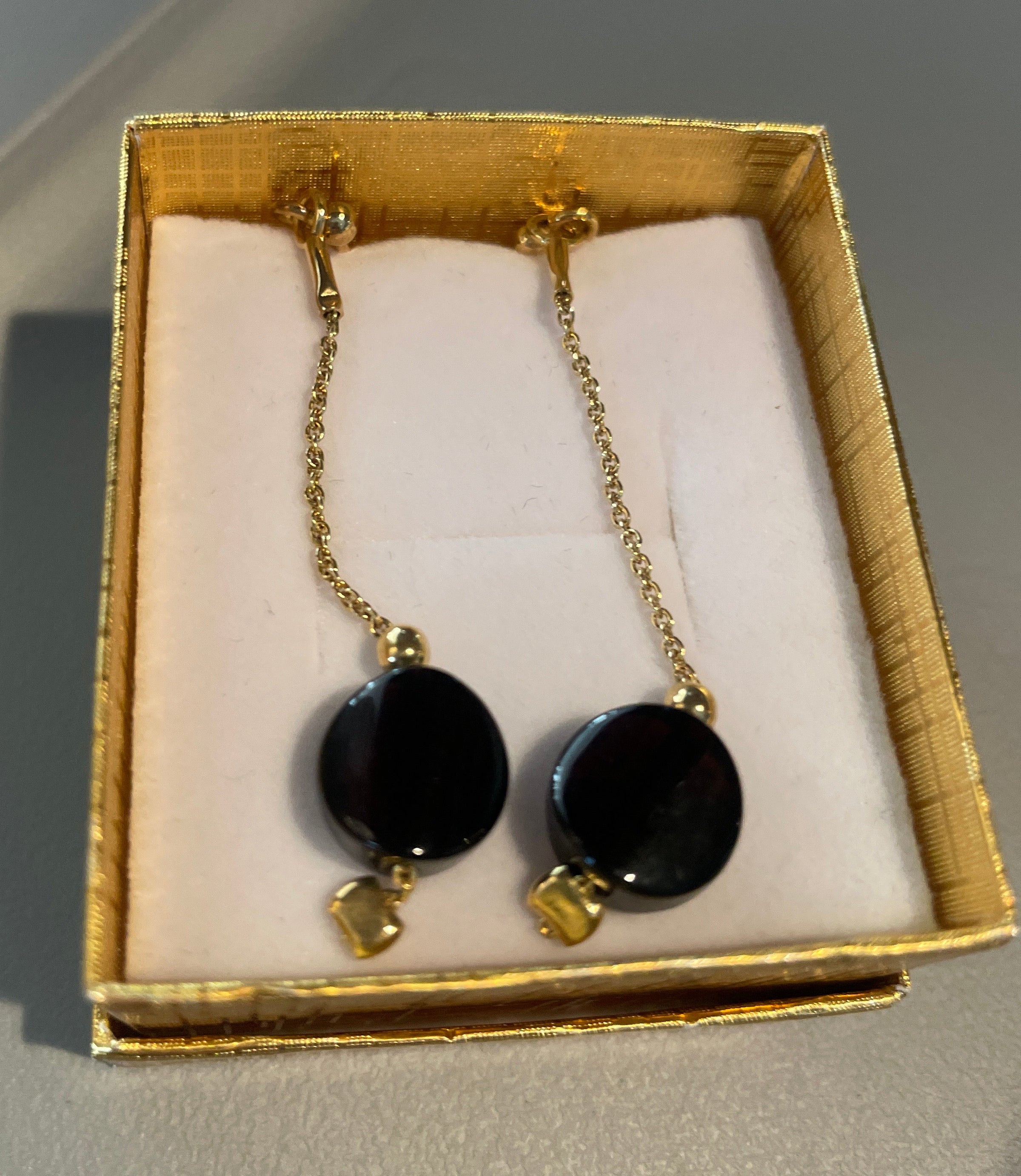 Hanging gold plated 925 silver Earrings with dark cherry Baltic amber
