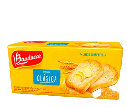 Box of Bauducco Classic cookies with a slice of bread on top