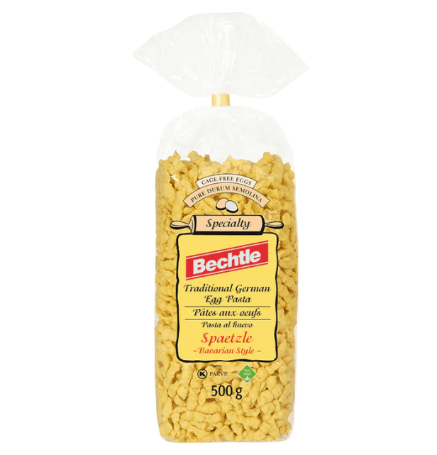 Bag of Bechtle Spaetzle pasta on a white background