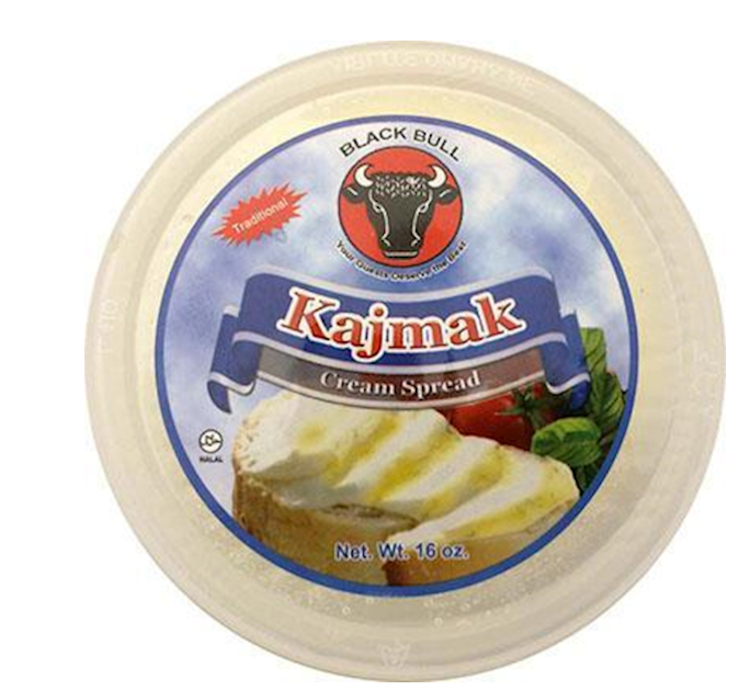 Kajmak cream spread container with label on a white background