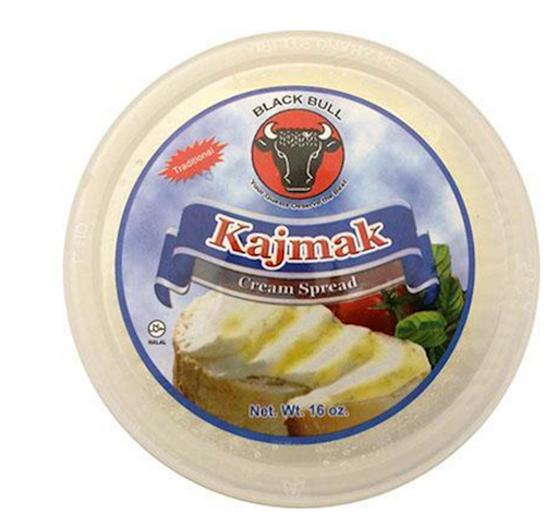 Kajmak cream spread container with label on a white background