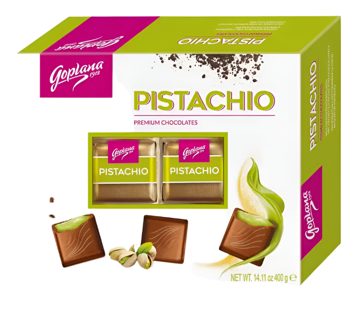 BOMBONIERKA PISTACHIO Z KLASA,PISTACHIO CREAM FILLED CHOCOLATES,400G