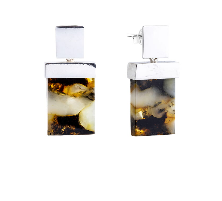 Beautiful modern 925 silver hanging earrings with slag Baltic amber