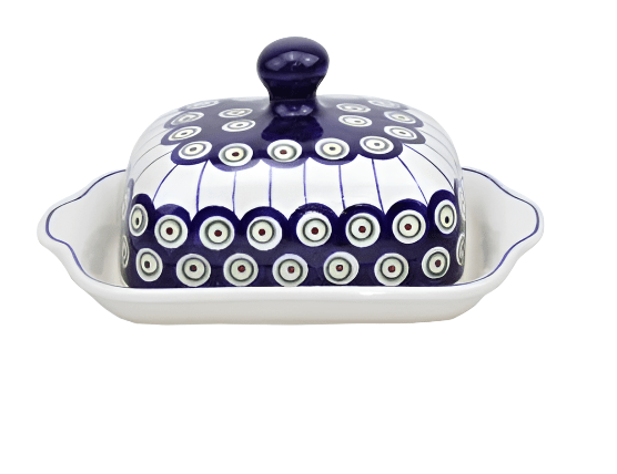 Bolesławiec pottery, Butter dish,Peacock, maselnica, kolekcja Pawie Oko,8F