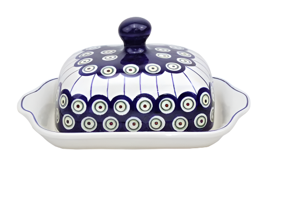 Bolesławiec pottery, Butter dish,Peacock, maselnica, kolekcja Pawie Oko,8F