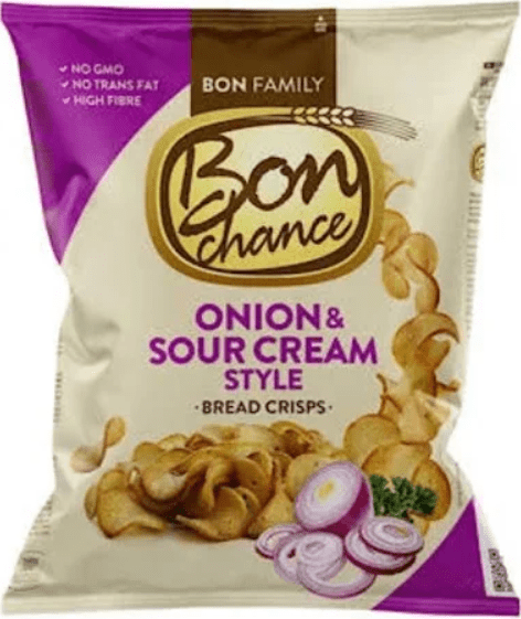Bon Chance onion and sour cream style bread crisps packaging