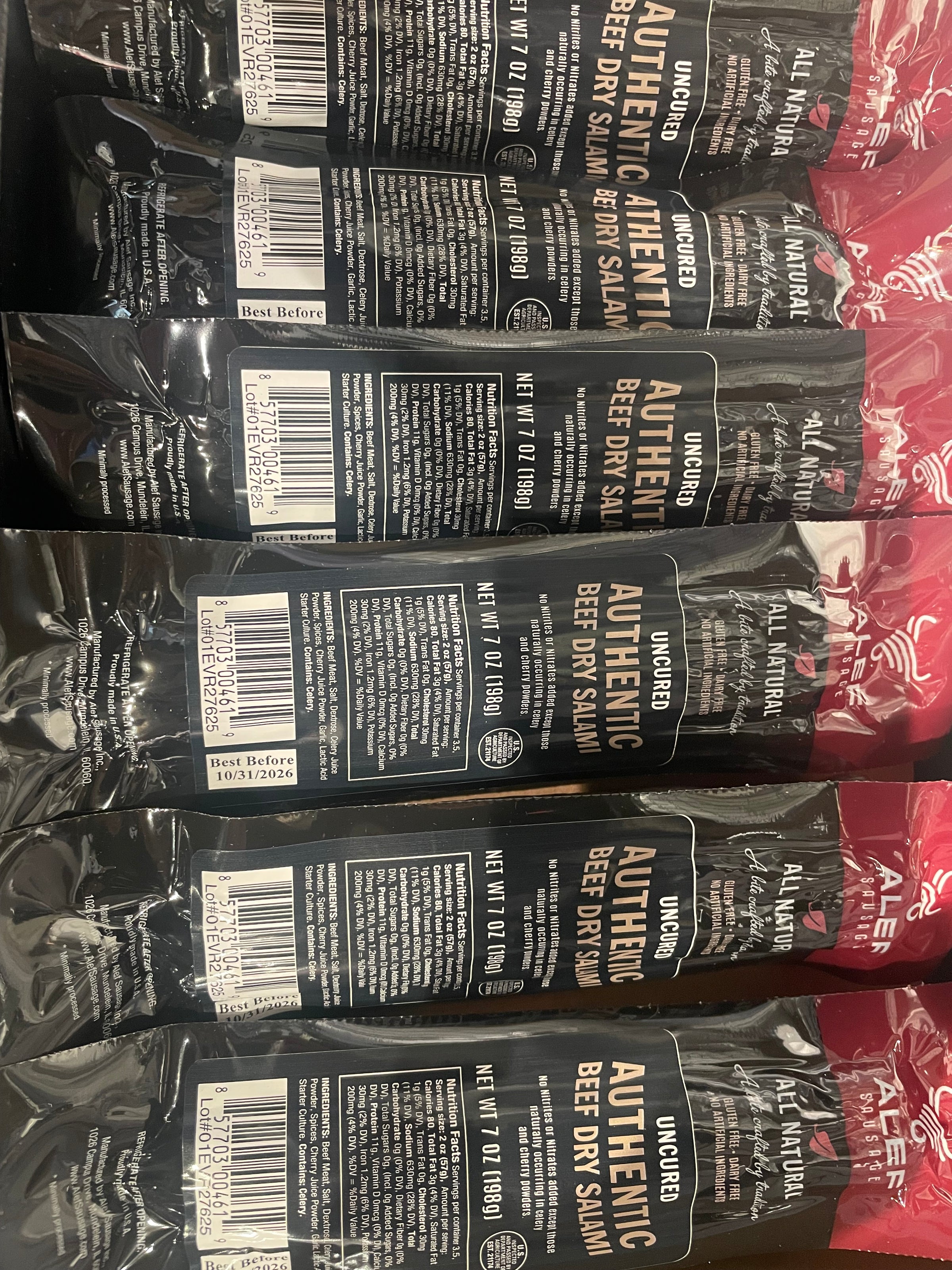 AUTHENTIC UNCURED BEEF DRY SALAMI, 7 OZ