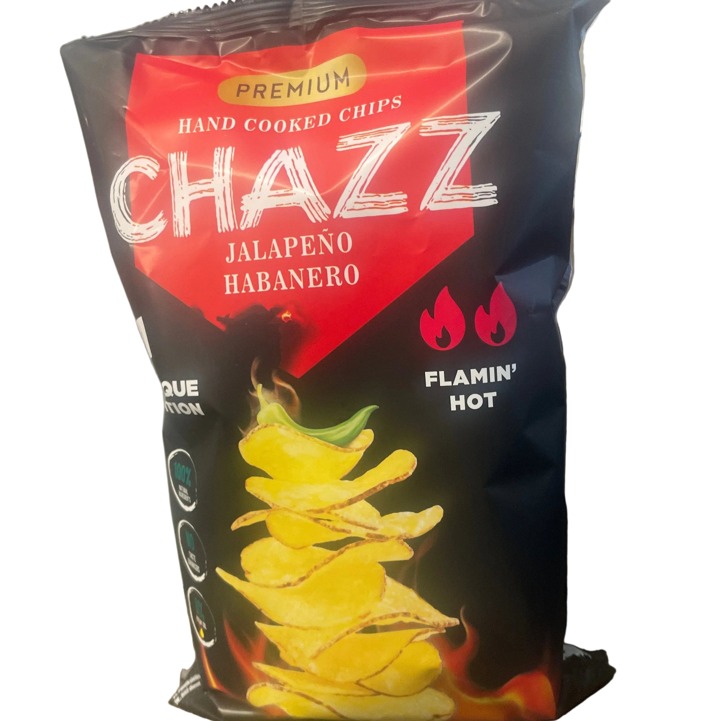CHAZZ POTATO CHIPS JALAPENO HABANERO, FLAMIN HOT,90G