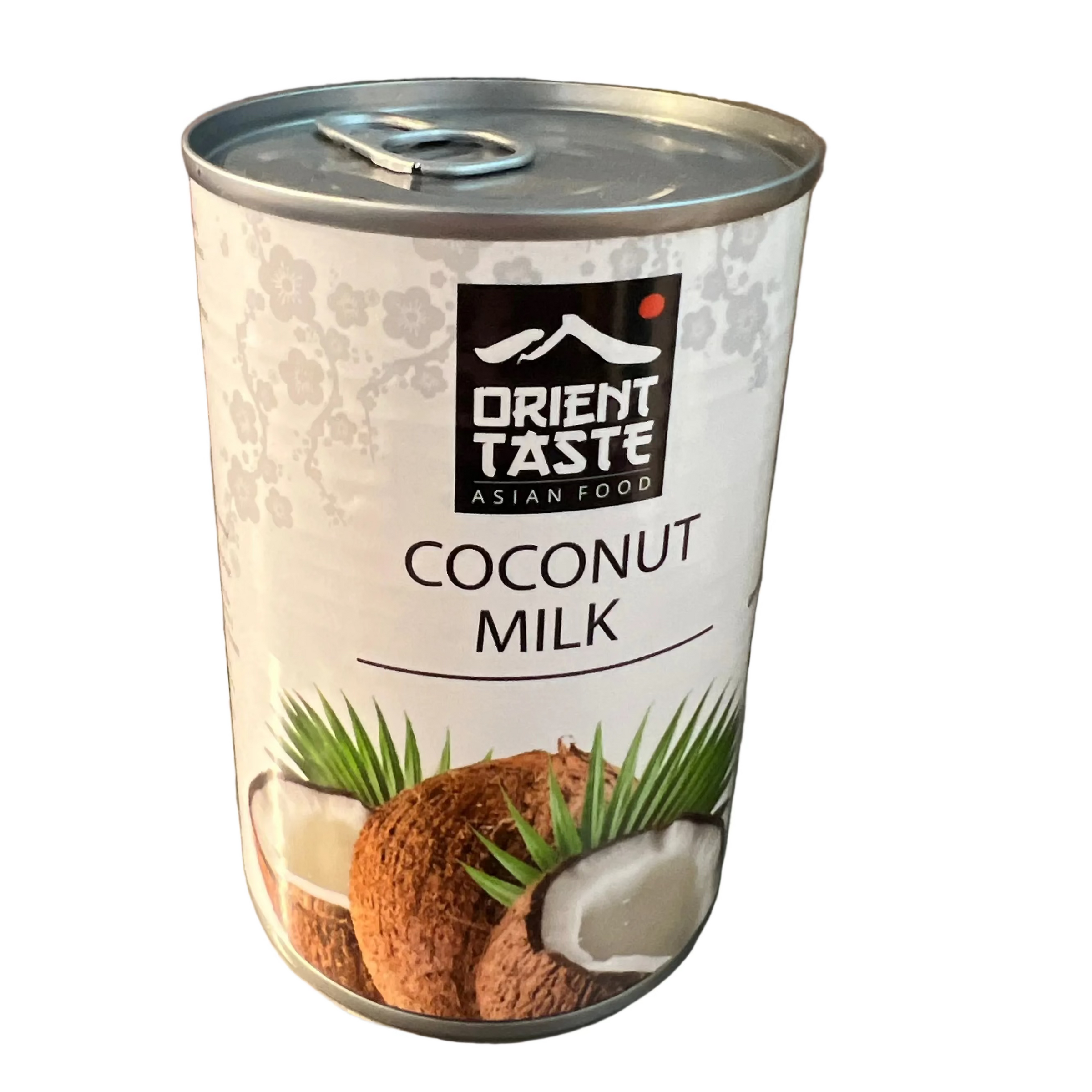 Can of Orient Taste coconut milk on a metallic surface