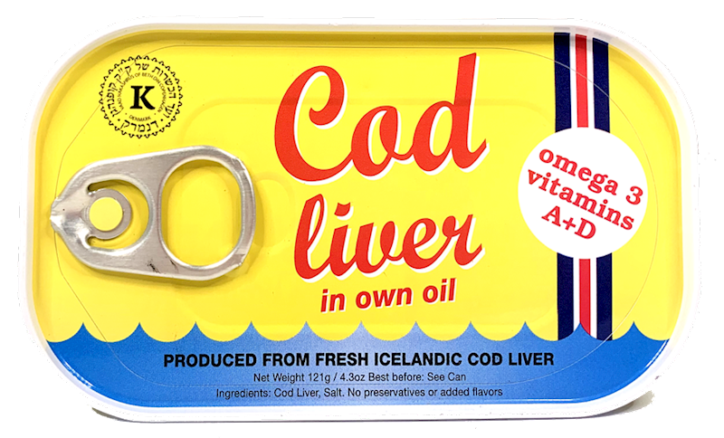 COD LIVER , ICELAND, KOSHER , 121G