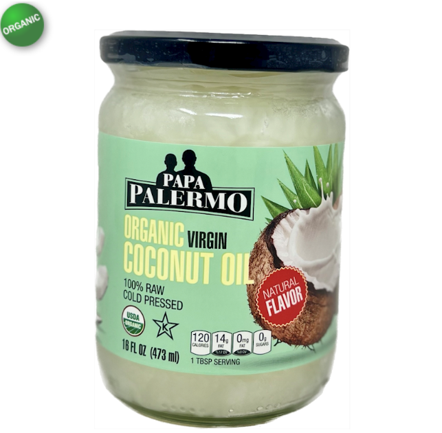 PALERMO COLD PRESSED ORGANIC VIRGIN COCONUT OIL (100%) (KOSHER) 16OZ/473ML
