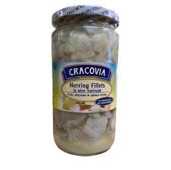 CRACOVIA HERRING FILLETS IN WINE,FILETY SLEDZIOWE W ZALEWIE WINNEJ,26OZ