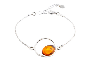 Classic geometric silver bracelet with cognac amber