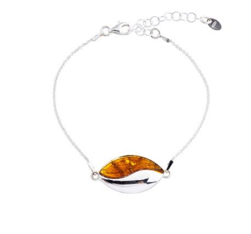Delicate cognac amber and 925 silver wave bracelet