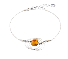 Delicate cognac amber ball-shaped 925 silver bracelet