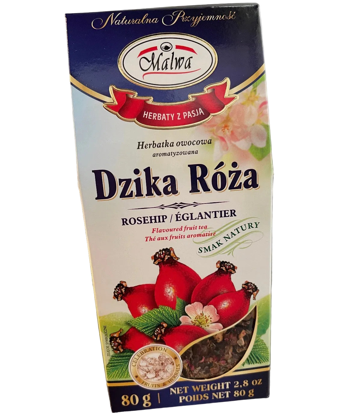 HERBATA SUSZ OWOCOWY, DZIKA ROZA, DRIED ROSEHIP TEA, MALWA, 80G