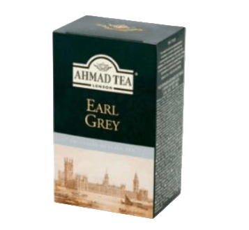 Ahmad Tea Earl Grey packaging on a white background