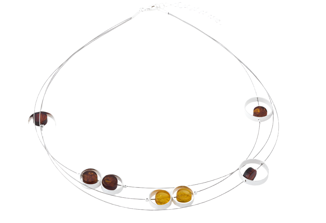 Elegant necklace with cognac amber in the shape of a lozenge (silver)