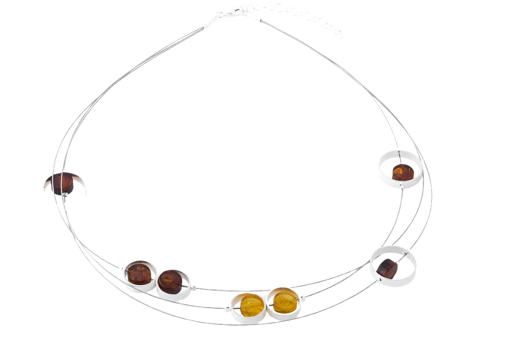 Elegant necklace with cognac amber in the shape of a lozenge (silver)