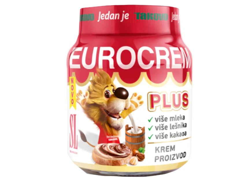 EUROCREM PLUS container with cartoon lion character on a white background
